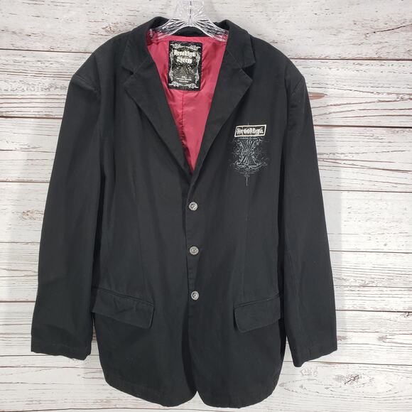 Brooklyn Express Men's Black Cotton Embroidered Lion Blazer Jacket XXL - Picture 1 of 12